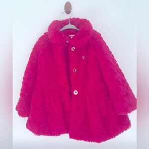 Like New Hot Pink Faux Fur Coat w/heart impressions Girls size 4 Juicy Couture